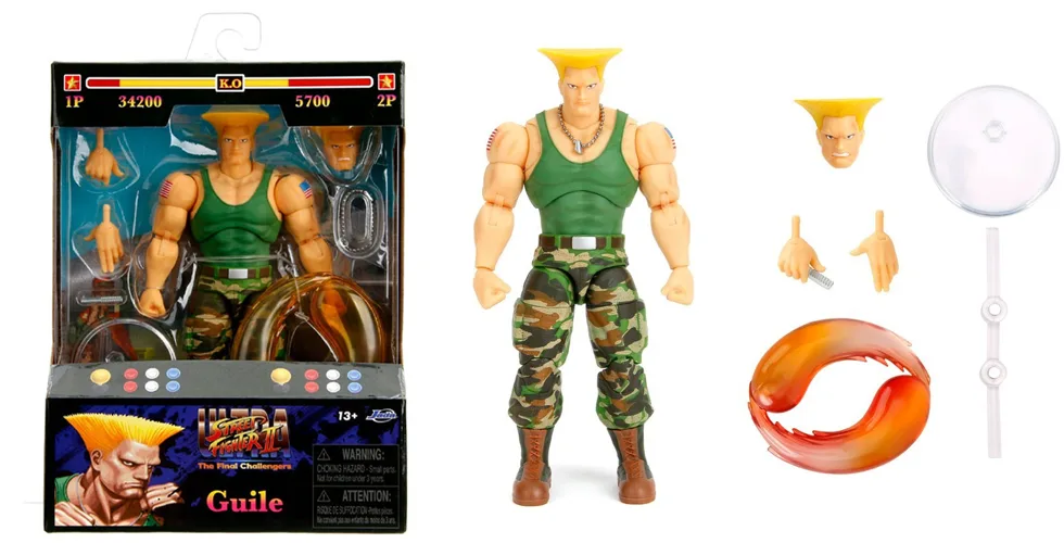 A Closer Look at the Jada Toys Ultra Street Fighter II Guile Figure 4 Jade Toys Guile is packaged in a retro-style window display box designed to look like an arcade cabinet