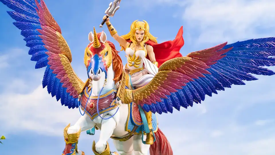Masters of the Universe - Swift Wind 1/6 Scale & She-Ra Deluxe 1/6 Scale BUNDLE - Timed Edition 8 She-Ra deluxe action figure with Swift Wind from Mondo looks right