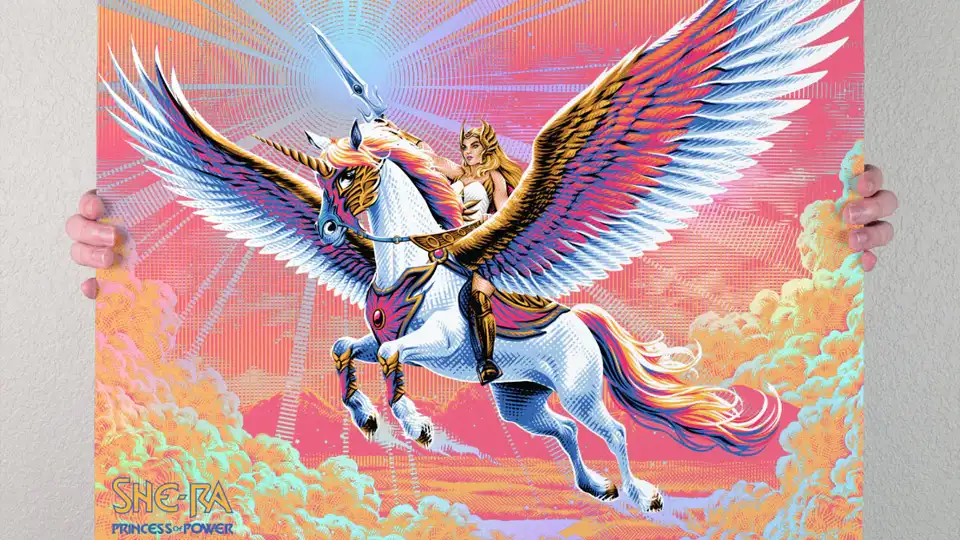 Masters of the Universe - Swift Wind 1/6 Scale & She-Ra Deluxe 1/6 Scale BUNDLE - Timed Edition 7 The giclee art print by Tracie Ching leans into a vintage poster