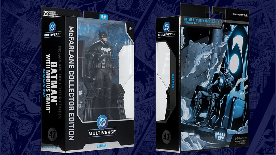 Outstanding New Additions, McFarlane Batman Mobius Chair & Dr. Mid‑Nite Figures Raise the Bar 5 DC McFarlane Batman figure with Mobius Chair box artwork