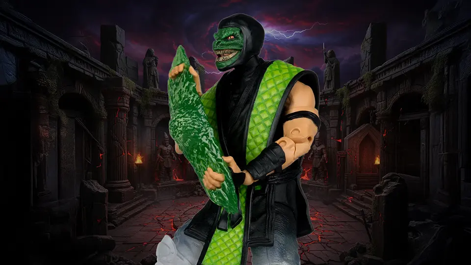 A First Look at the Mortal Kombat Klassic Raiden & Liu Kang vs Reptile Figures 9 review of Mortal Kombat Klassic deluxe 2 pack Liu Kang vs Reptile