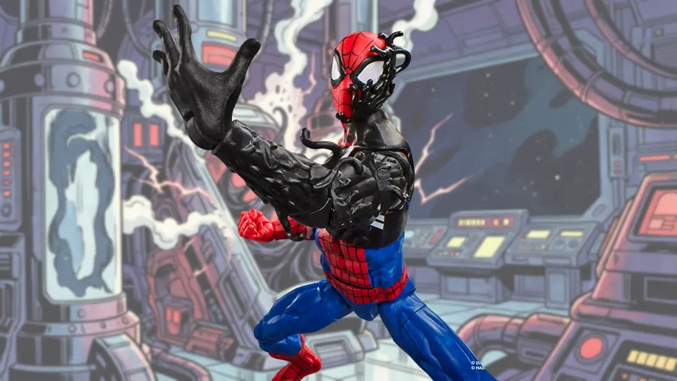 Close-up of Marvel Legends Symbiote Spider-Man black alien arm with sculpted tendrils