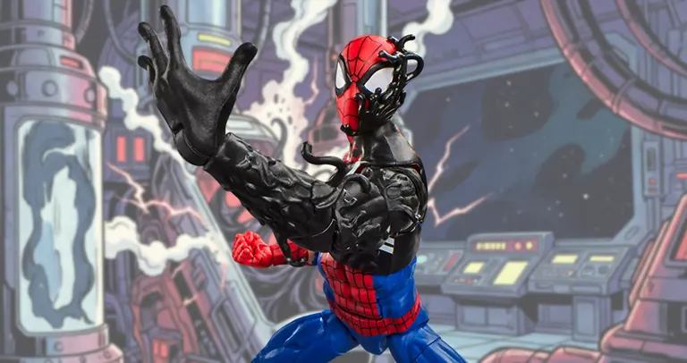 Close-up of Marvel Legends Symbiote Spider-Man black alien arm with sculpted tendrils